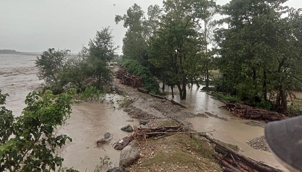 कर्णाली नदीको तटबन्ध भत्काएर बाढी गाउँ पस्यो