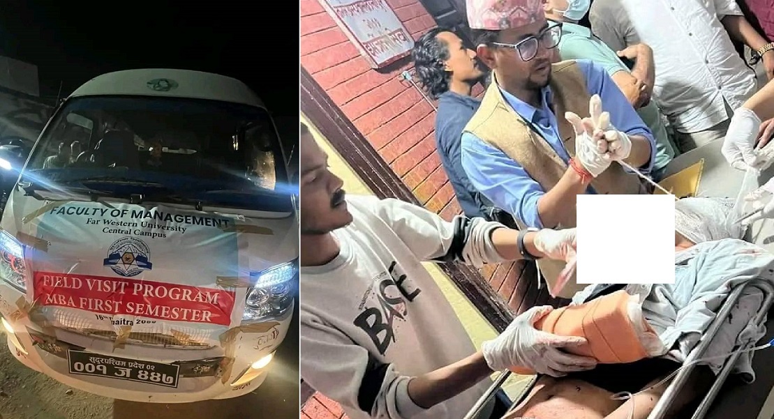 सुदूरपश्चिम विश्वविद्यालयका विद्यार्थी बोकेको गाडी दुर्घटना, ३ जना गम्भीर घाइते