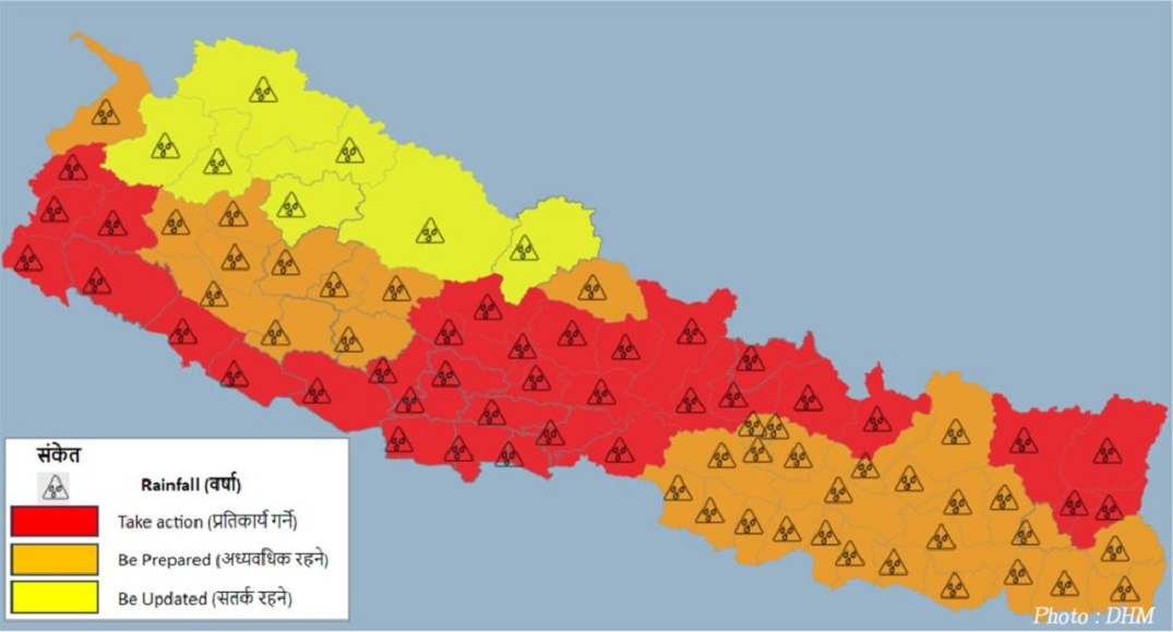 आज देशभर वर्षा हुने : अधिकांश जिल्लामा ‘रेड अलर्ट’, सतर्कता अपनाउन आग्रह