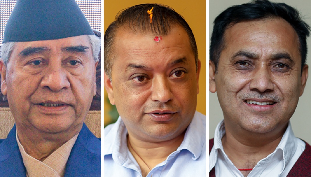 कांग्रेस सभापति देउवाले उपसभापति र महामन्त्रीसँग छलफल गर्दै